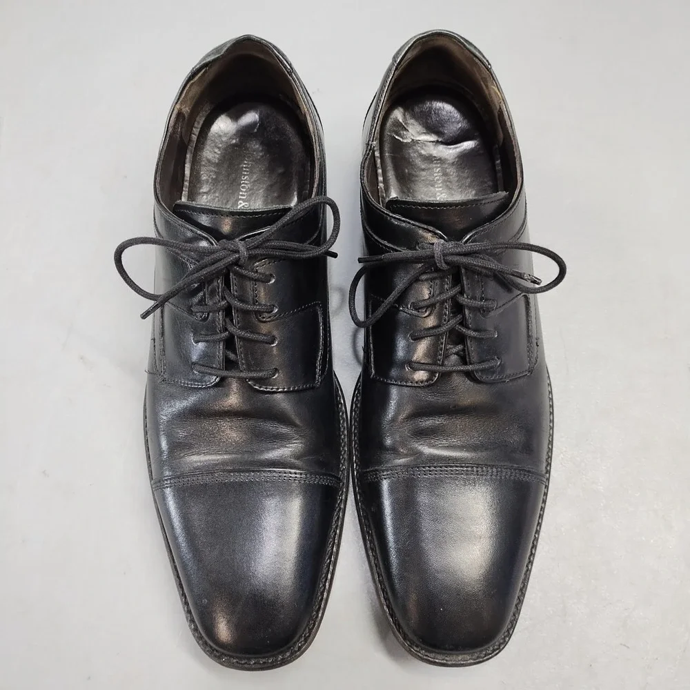 Johnston & Murphy Oxford Dress Shoes Mens Size 9M Black Leather Cap Toe Lace Up